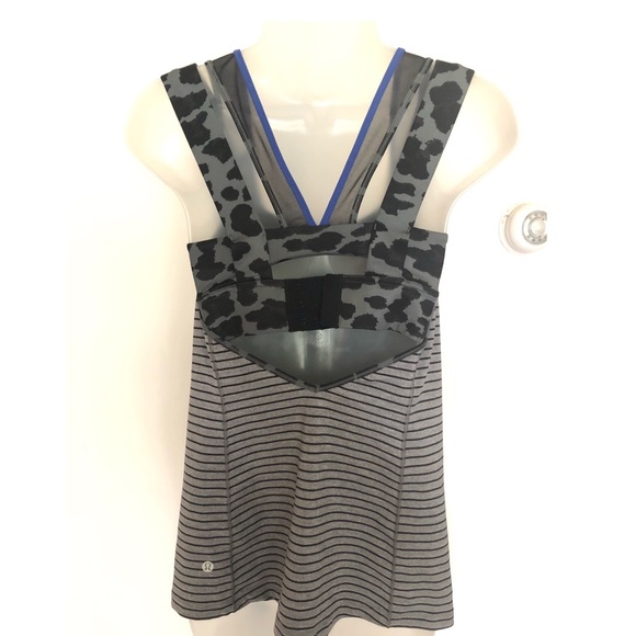 EUC! LULULEMON GRAY STRIPE & COBALT BLUE TANK TOP - Picture 6 of 6